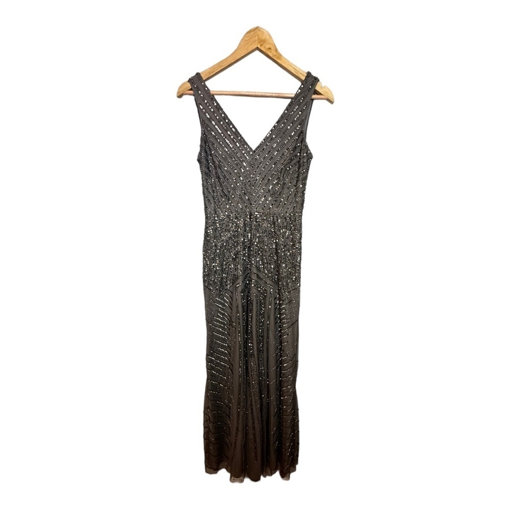 Adrianna Papell Gown Formal Dress Maxi- Sleeveless V-Neck Beaded 0 - Picture 3 of 8